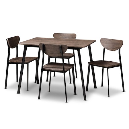 Ornette Mid-Century Modern Matte Black Frame 5-Piece Dining Set